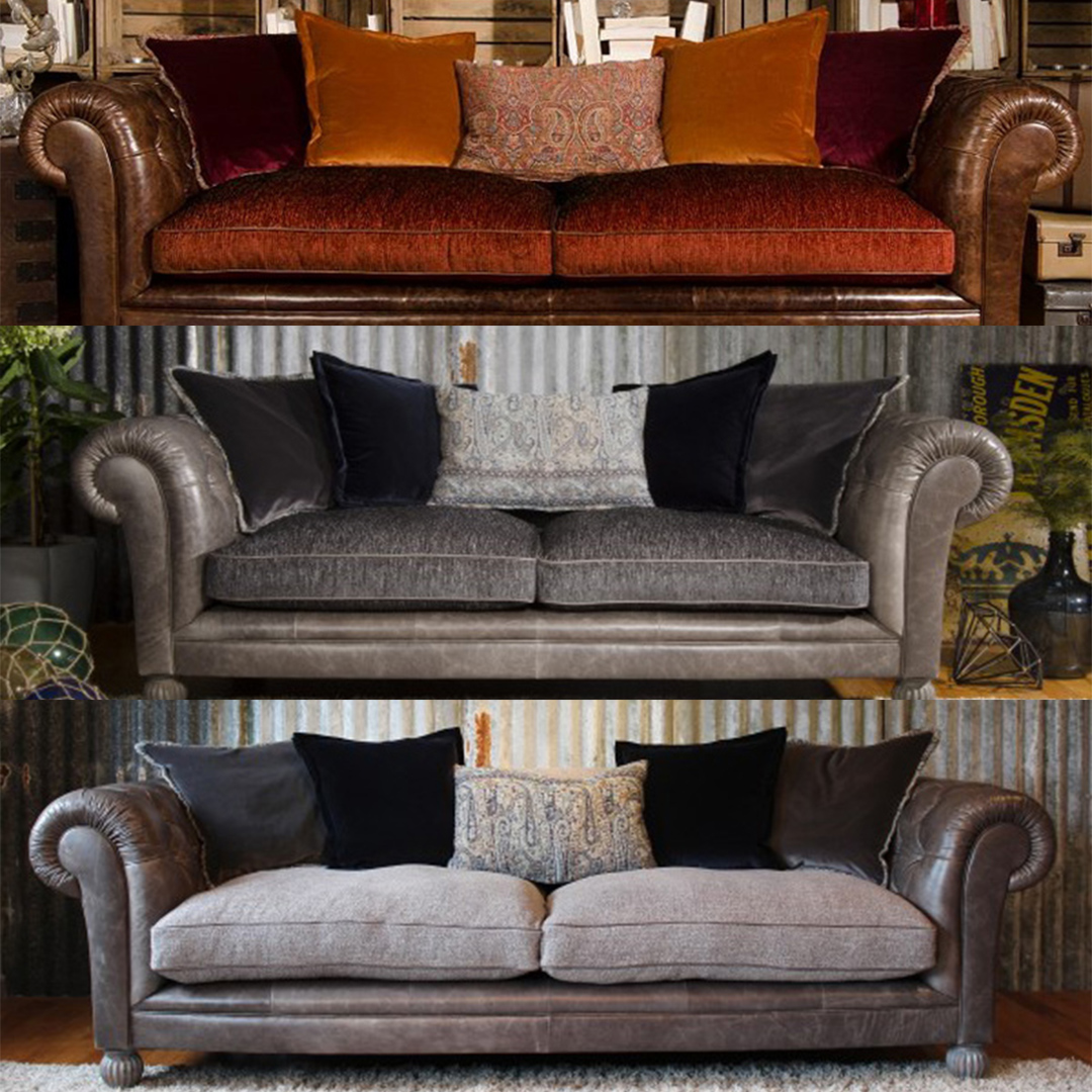 Tetrad Westchester Grand Sofa, a stylish mixed leather and fabric sofa.